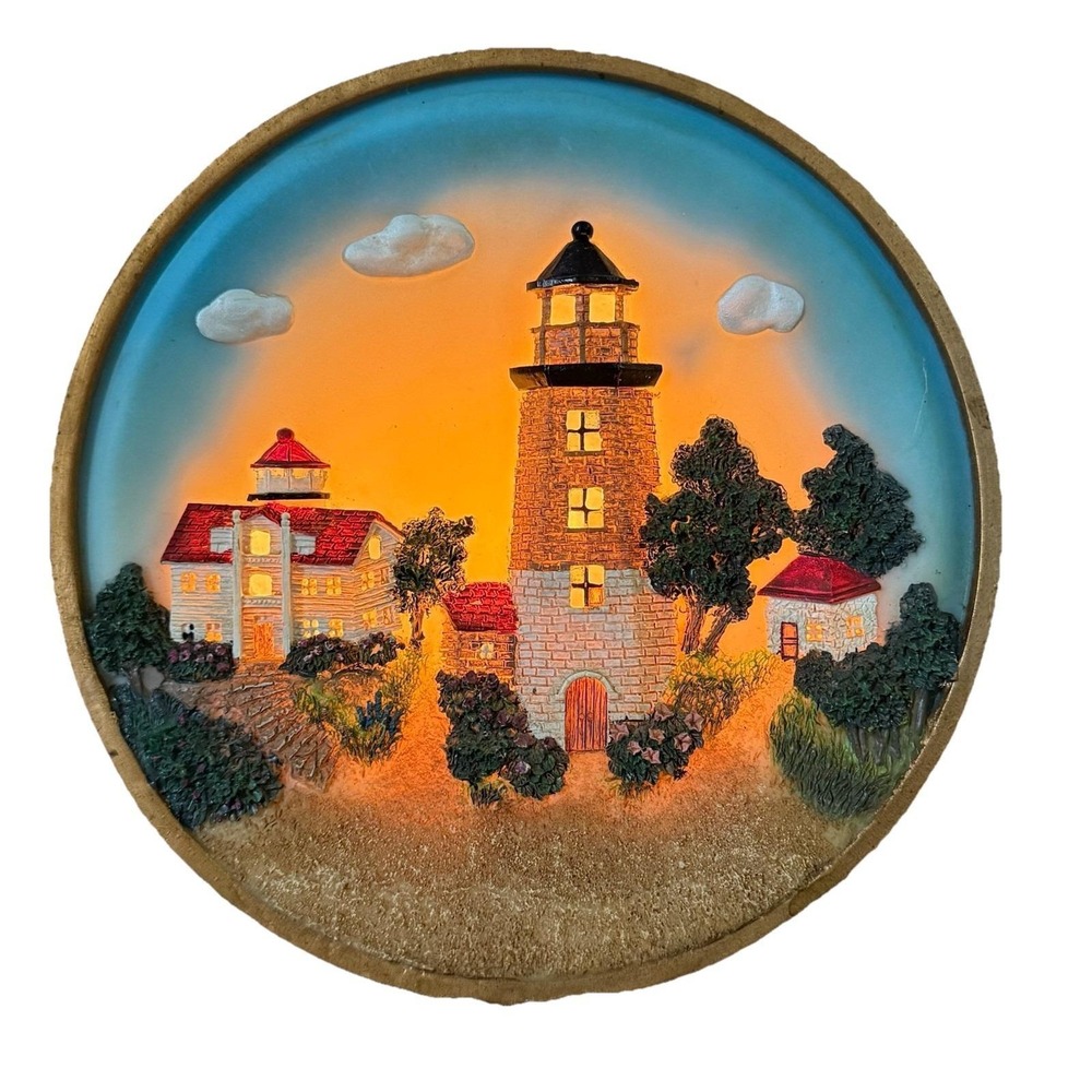 Vintage 3D Lighthouse Lighted Wall‎ Plaque Nautical Coastal Beach Cottage Lamp